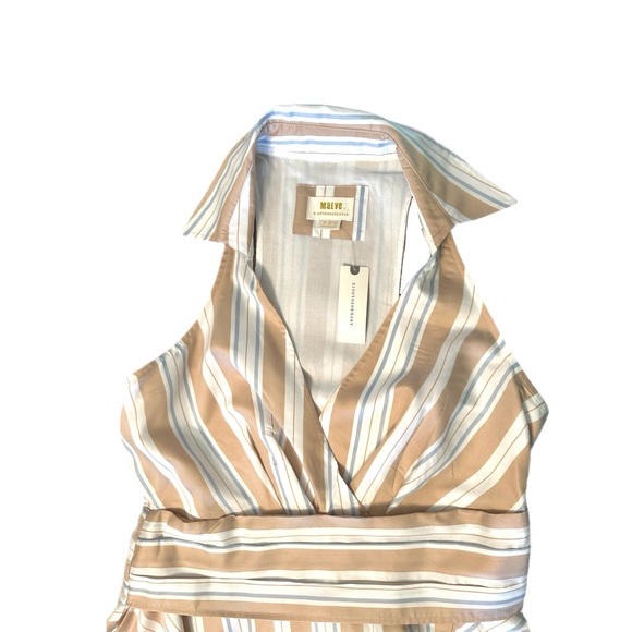 Anthropologie Maeve NWT Tan Striped Asymmetrical Wrap Shirt Dress Size 10 - Picture 9 of 12